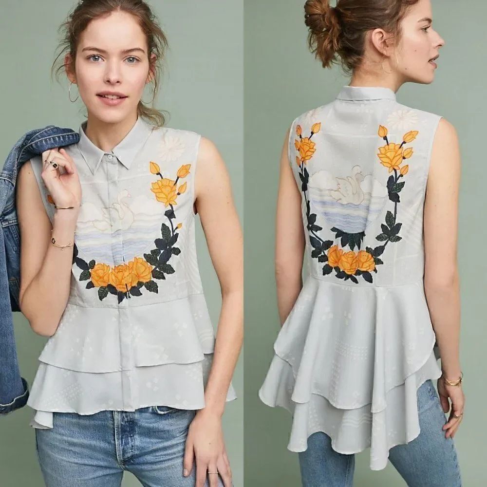 ANTHROPOLOGIE Sahil Kochhar Kashti Embroidered Top